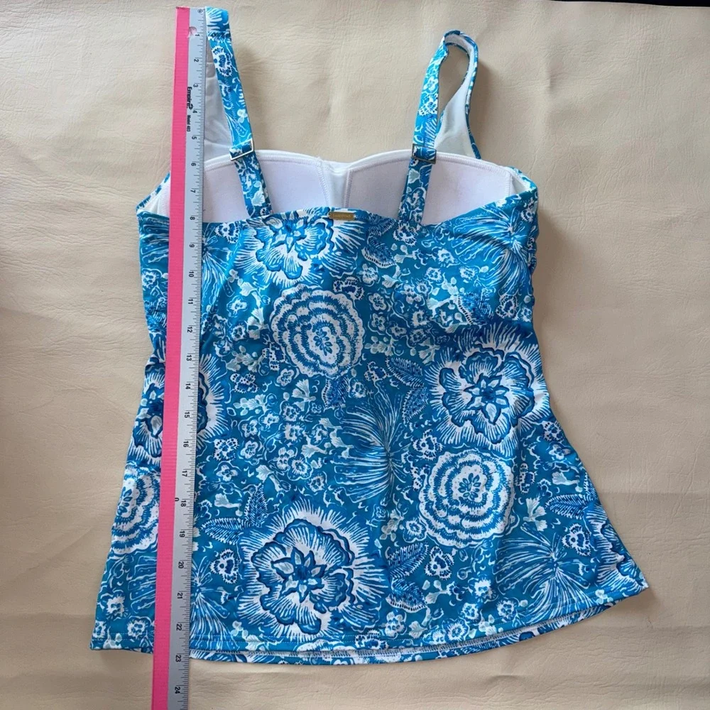 Lands End Blue White Floral‎ Tankini Swim Top Adjustable Straps Size 10